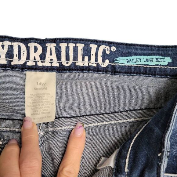 Hydraulic Bailey Low Rise Straight Stretchy Distressed Embroidered Blue Jeans - Picture 10 of 11